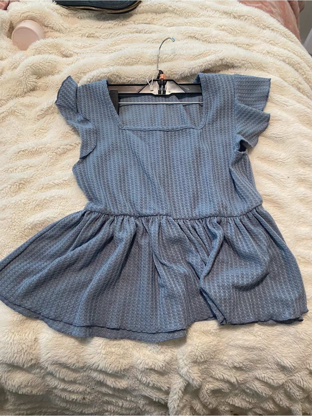 SHEIN Light Blue Square-Neck Peplum Tunic